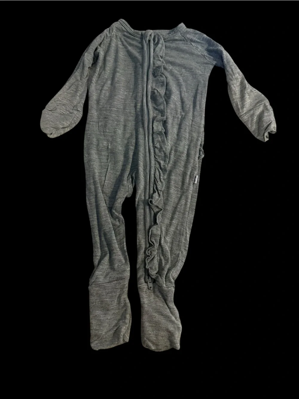 Little Sleepies - Two Girls Ruffle-Back Footed One-Piece Pajama - Pink and Gray